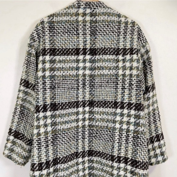 ❌ S O L D ❌ ZARA Black Cream Plaid Houndstooth Tweed Lapeless Long Coat Medium - Picture 10 of 15